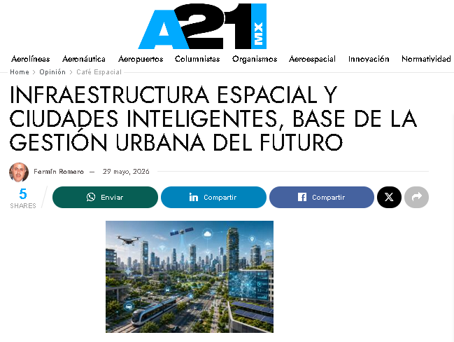 FerminRV's tweet photo. Comparto mi columna semanal @CafeEspacialSer en @aviacion21 "Infraestructura espacial y ciudades inteligentes, base de la gestión urbana del futuro"
Espero les resulte interesante y útil este análisis. ¡Gracias por leer y compartir!
https://t.co/NKFrumc2CA
#EO #satelites https://t.co/9gQtm0m208