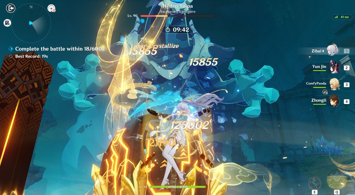 AComfyPanda's tweet photo. So I was doing my daily grinding on my Genshin alt and apparently the Tulpa can climb on top of Geo Traveler's meteorite?! And it seems like it's stuck there too. It stopped moving or attacking. Fun! #GenshinImpact https://t.co/79vwwLesPf