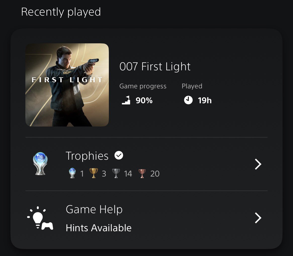 SpIinterCaI's tweet photo. Took me 20 hours to platinum 007 First Light. And if I’m being honest I reckon I still have about 20-30 hours worth of more content available before more content updates.

People saying this game is too short are insane. I thought we liked when games had replayability like this? https://t.co/isxdyvu4ZT