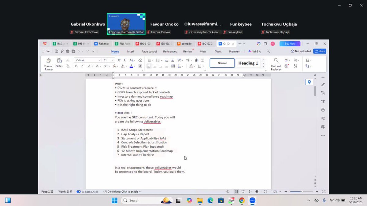 GabrielChibuez's tweet photo. Week 15-Class 2

Topic Covered:Compliance Case Study– VaultEdge Goes for ISO 27001

This has been an insightful learning experience. Today's session concludes the (GRC) module and I look forward to progressing into the final phase of the program.

#LearningWithTS
@TechSphereAcad https://t.co/ZuHm8QfV8L