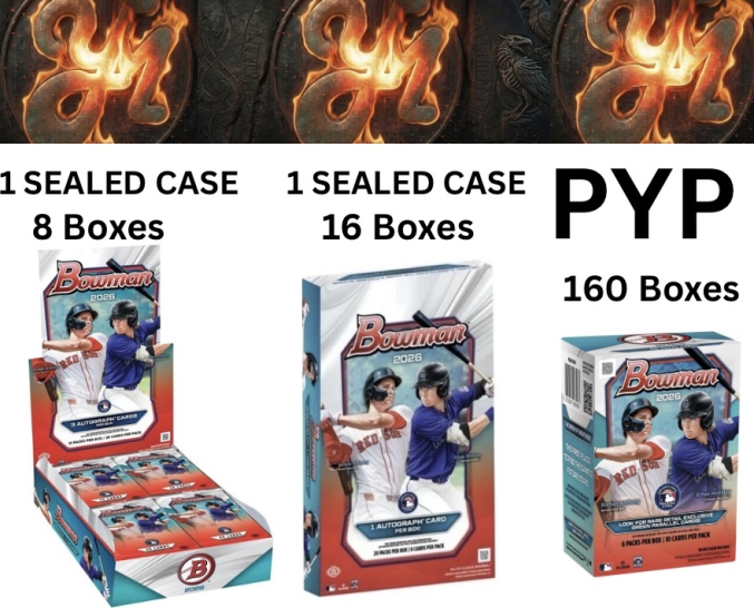 YahMonMLB's tweet photo. 🚨NEW PYP BREAK🚨Claim post!!!
Pick-Your-Player!
⚾️PYP#1569- 
1x- 26' Bowman Jumbo Case (8 boxes)
1x- 26' Bowman Hobby Case (12 boxes)
4x- 26' Bowman Hobby 
160x- 26' Bowman Blaster
Min 40 autos but will be much more!!
Note: Base Paper is own spot!!!
CLAIM RULES:
All claims must be on X post comments!
1 player per comment!!!
Comments with MULTIPLE will only get FIRST available player.

Break can rip 6/3
#thehobby @HobbyLimited