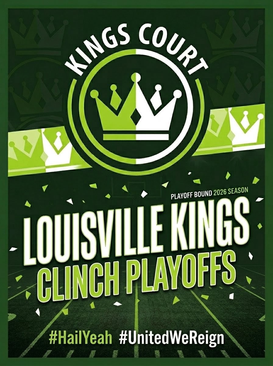 uflkingscourt's tweet photo. 𝗧𝗛𝗔𝗧'𝗦 𝗜𝗧! YOUR LOUISVILLE KINGS HAVE CLINCHED THE 2026 @UFL PLAYOFFS! 🎉

What a year, what a team, more ahead.

GO KINGS!!! #HailYeah #UnitedWeReign 🐴👑🏈 https://t.co/XHt0hbrptG