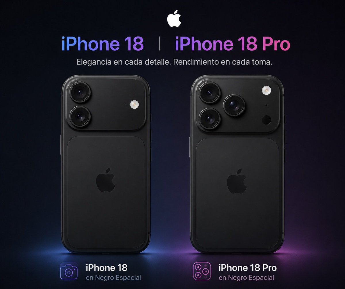 Appledataos's tweet photo. 🌑 iPhone 18 vs. iPhone 18 Pro en Negro Espacial.

Los nuevos renders muestran un diseño más refinado, con un acabado oscuro elegante y una identidad visual que apunta a la máxima sofisticación. https://t.co/12vKP6ADBG
