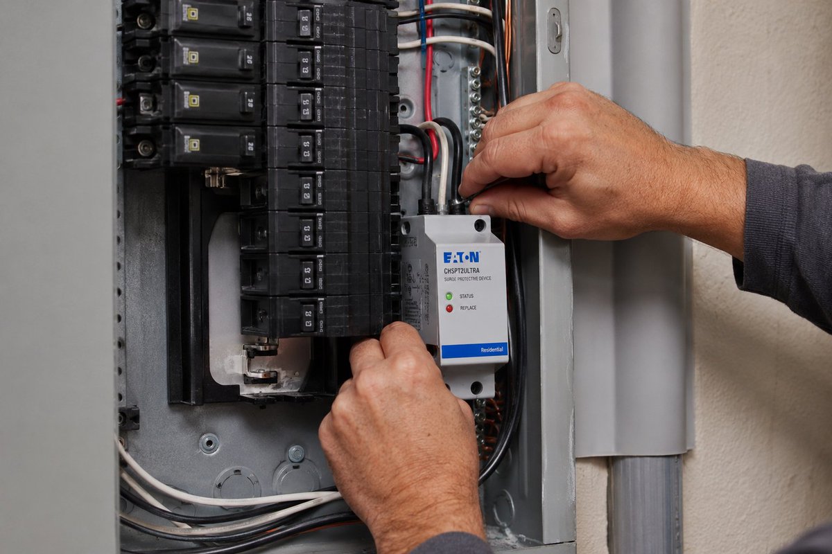FusionElecKC's tweet photo. Storm season isn't over yet ⚡

A whole-home surge protector helps protect HVAC systems, appliances, and electronics from damaging power surges.

Learn more:
https://t.co/nlJ6mcakIo
#fusionelectric #electricalsafety #kcelectrician https://t.co/A86fNdNPq0