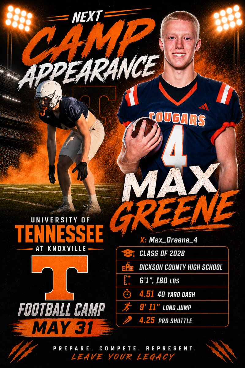 Max_Greene_4's tweet photo. Lookin forward to being at Rocky Top tomorrow for camp! https://t.co/kMJqHH5RCr