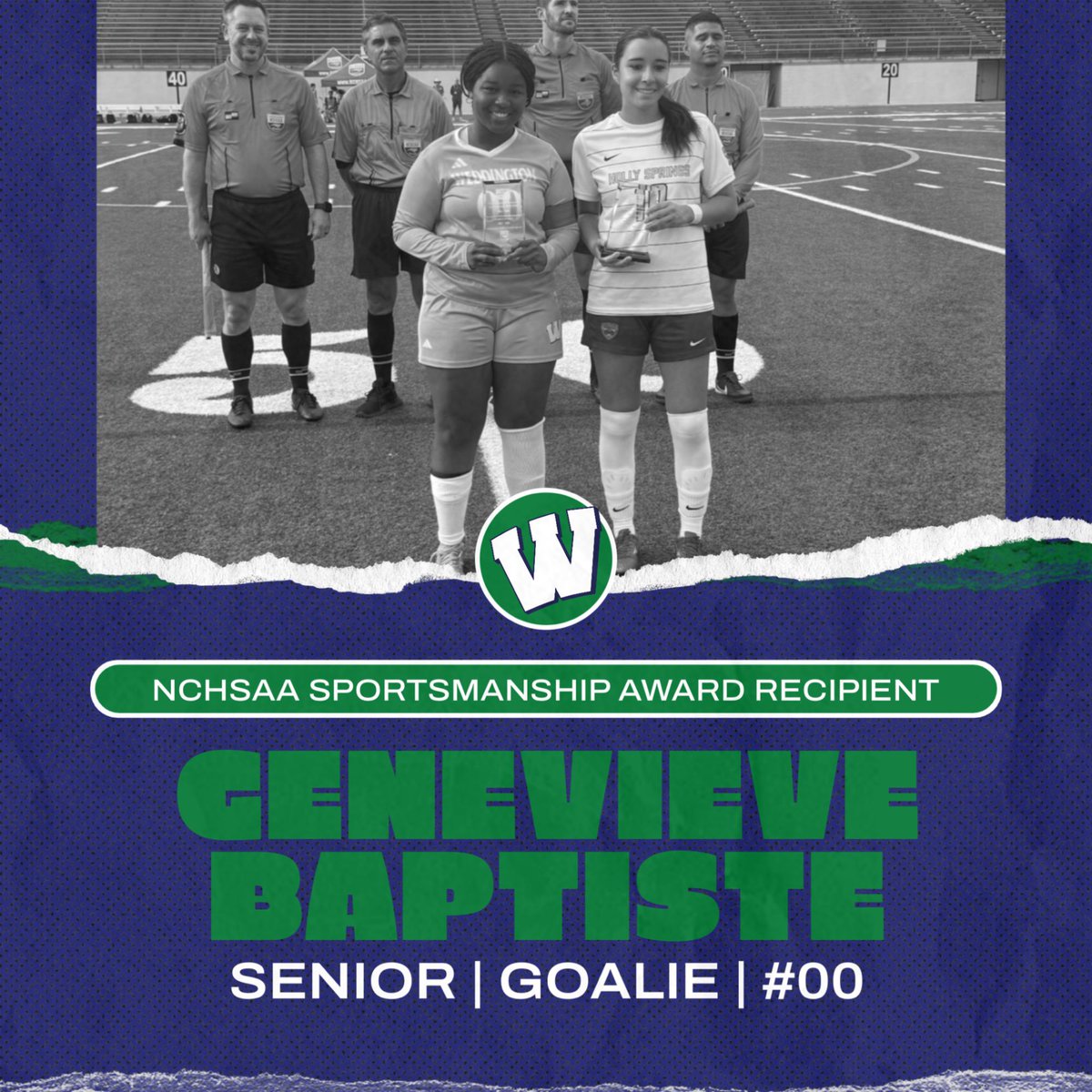 WHSwarriors's tweet photo. Congrats to Genevieve Baptiste for receiving the NCHSAA Sportsmanship Award! 
 @AGHoulihan @UCPSNC @UCPSNCAthletics @WeddingtonHSNC 
@NASAthleticZone https://t.co/2qV88OuuNL