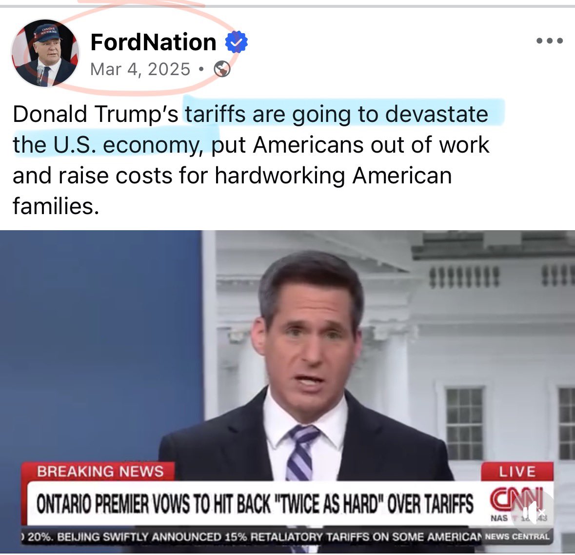 MelissaLMRogers's tweet photo. HAHA 😆 Remember how Doug Ford went on a media tour claiming that President Trump Tariffs would DEVASTATE the American economy? 

Jokes on him as now Canada is IN A RECESSION 

Any thoughts, @fordnation https://t.co/nJgL85xCWn