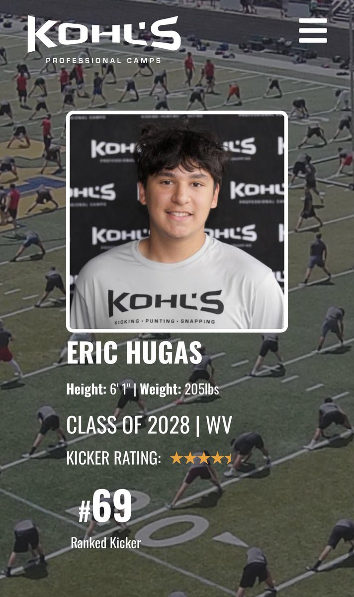 eh_highlights's tweet photo. So blessed to be ranked 69th best kicker in the class of 2028 at Kohls and get my first invitation to the National Camp in Tennessee. Couldn’t  had done it without the coaches and teammates supporting me and guiding me in the right direction. Only up from here.🙏 https://t.co/RxpOAnKmVN