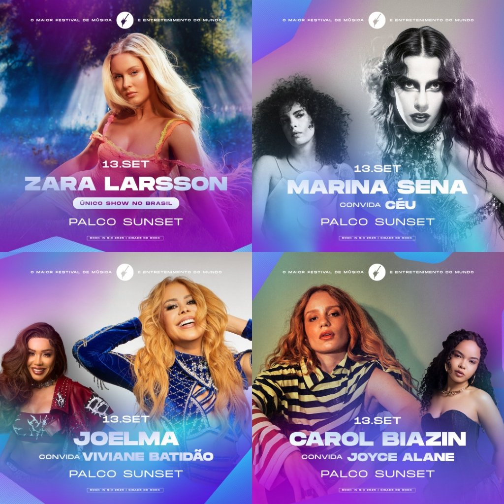 canalantenados's tweet photo. 🚨 No último dia de #RockinRio2026, em 13 de setembro, o Palco Sunset será dominado por Zara Larsson, Marina Sena, Joelma (convida Viviane Batidão) e Carol Biazin (convida Joyce Alane). https://t.co/RHxBJANG7g