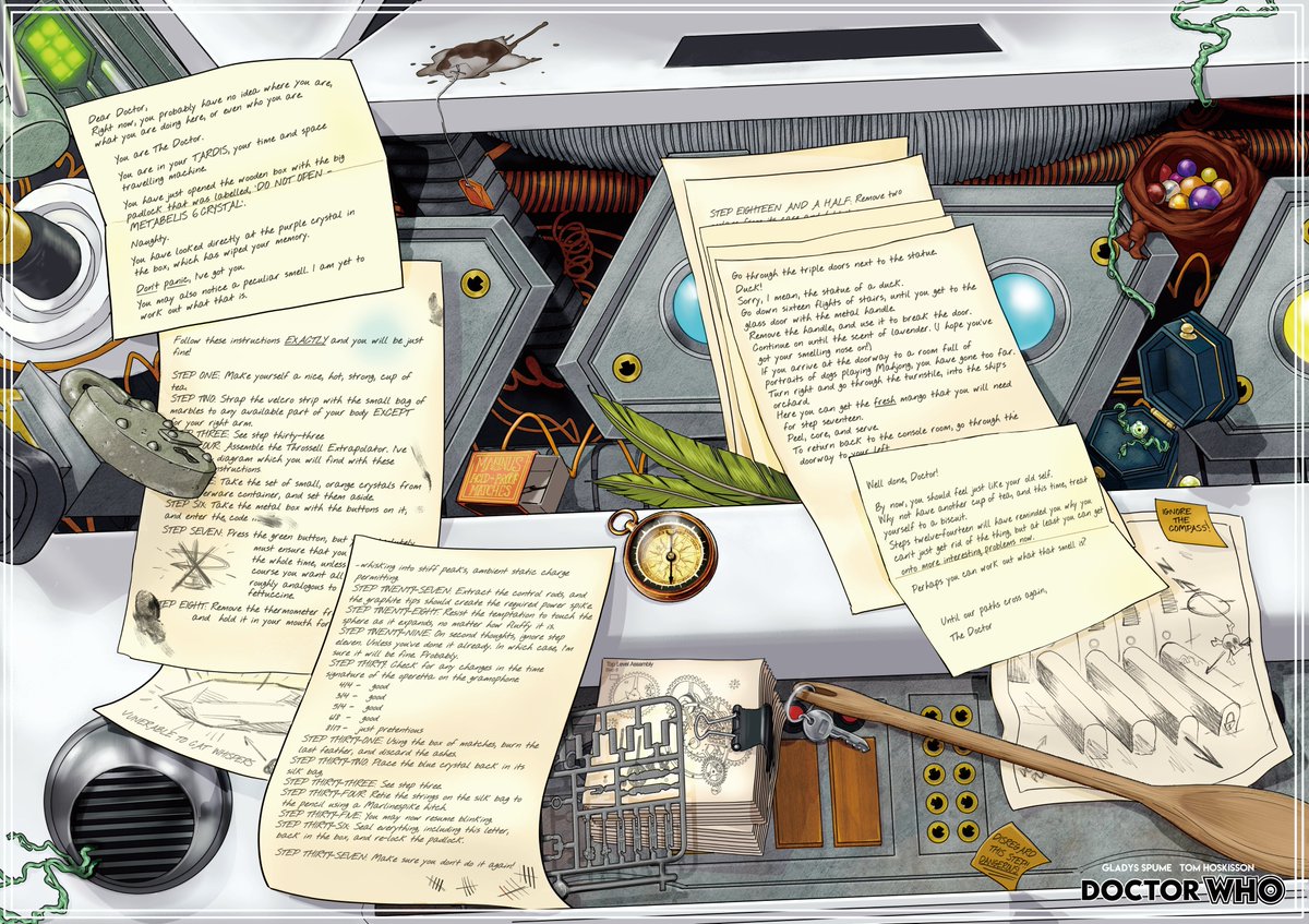 THoskisson's tweet photo. This months Doctor Who fan story by @GladysSpume and myself. It came as an A3 poster for club members.

Not sure how readable this is on here i might post closeups in the comments https://t.co/GEV0fx31yD