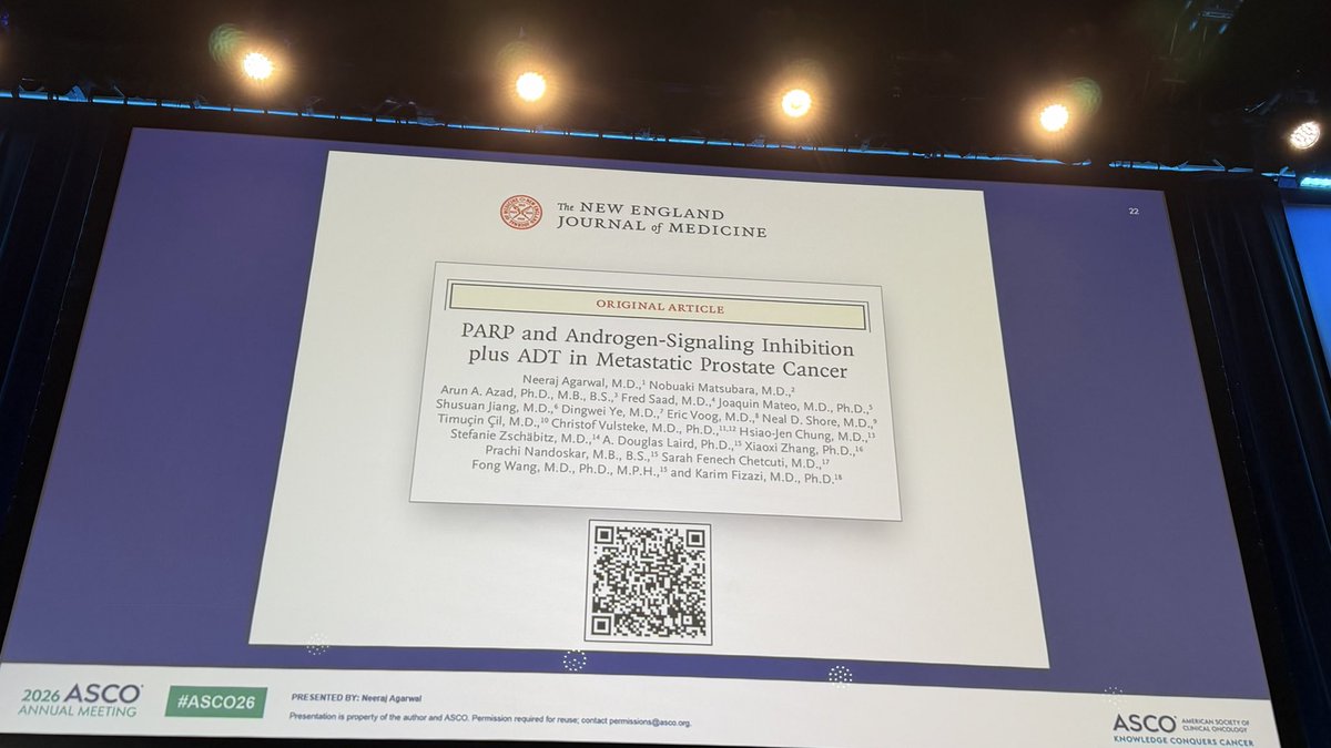 DrChoueiri's tweet photo. Live now #ASCO26 @asco with @neerajaiims !

Enza/Tala (ARPI/PARP inhibitor) vs Enza in HRR-deficient metastatic prostate cancer 

Concomitant @NEJM paper 

@OncoAlert https://t.co/jG54anSO9B