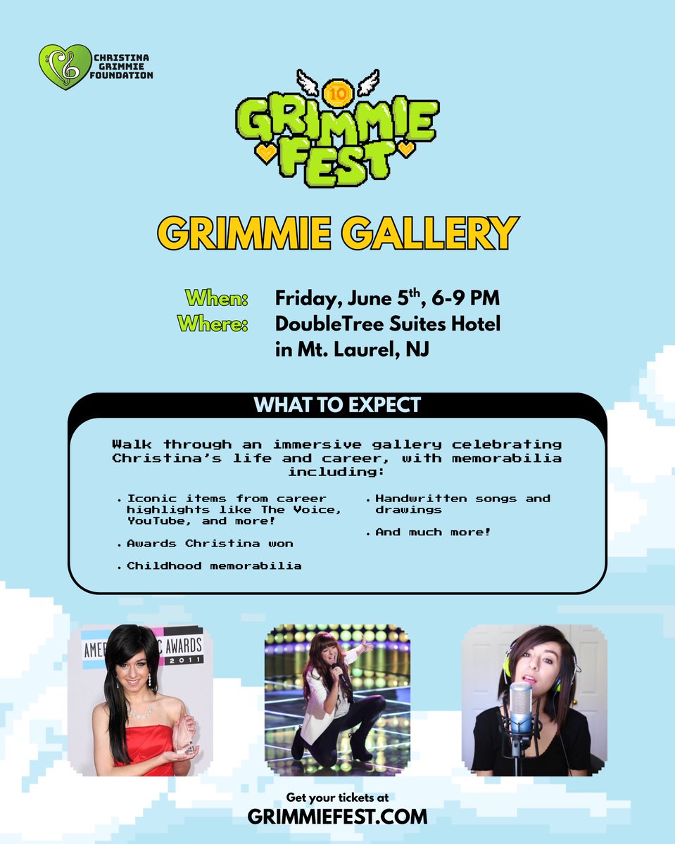 TheRealGrimmie's tweet photo. Less than a week until #GrimmieFest kicks off! Here's what you can expect at each festivity! 💚

- Friday Night Kick-Off
- Grimmie Gallery
- Christina Cupsleeve
- The @LivingTombstone Concert
- Ocean City Expedition

💛 Visit https://t.co/lpxKOrxUp9 for more info!

1/2 https://t.co/q6GTj7Odep