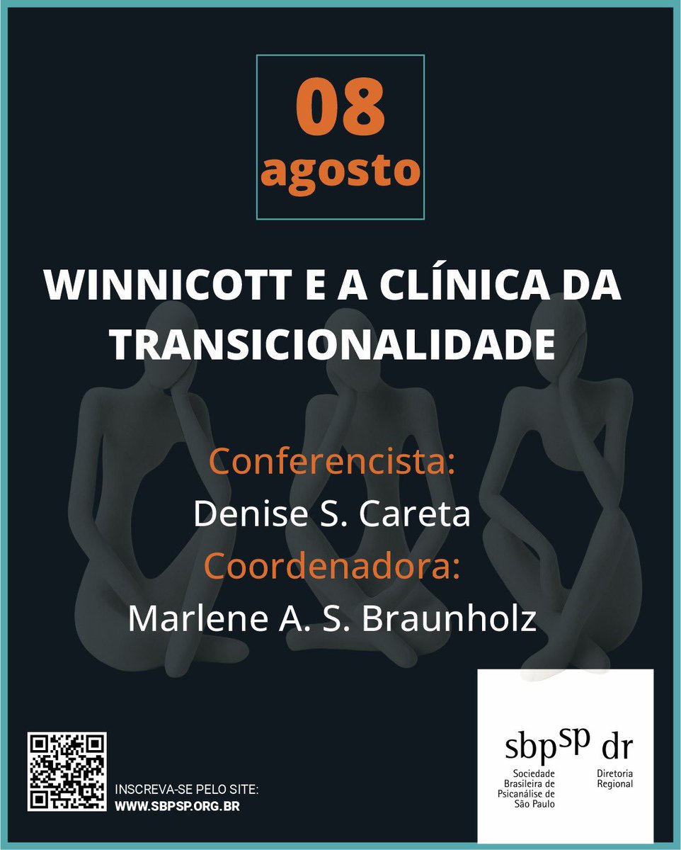 SBPSP's tweet photo. 📌 Encontros Psicanalíticos: 
Em agosto acontecerá uma nova aula, com conferência de Denise S. Careta (SBPSP) sobre o tema “Winnicott e a Clínica da Transicionalidade” e com a coordenação de Marlene A. S. Braunholz (SBPSP). Inscrições no site: https://t.co/iGaHBUKcBh https://t.co/evc5h5ONvl