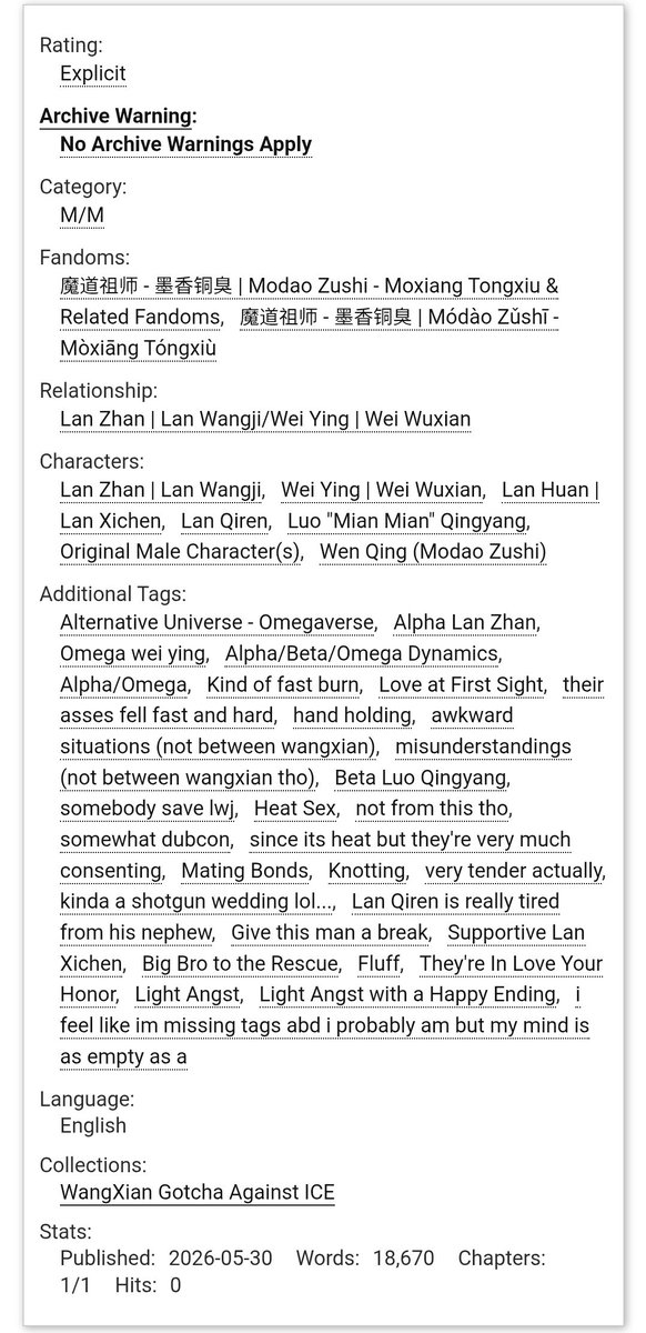 happyyycaat's tweet photo. “and I will meet you where the sky ends. where the eternity begins”

🪷 #wangxian 
🪷 prompt for @Ashel1585514,for the @WangXianAction
🪷a/b/o, E, 18.6k
🪷omega wwx, alpha lwj
🪷love at first sight
🪷heat sex &amp; mating bonds
🪷lqr wld def love a break
🪷🔗: https://t.co/R7C1QP4Vlr https://t.co/LXZdF7UcJA
