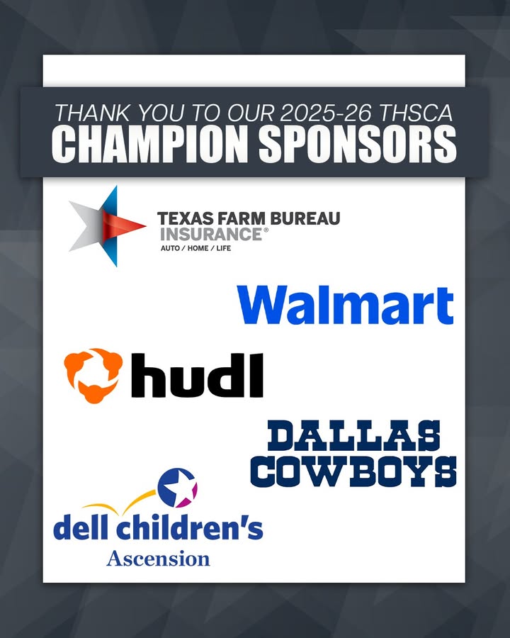 THSCAcoaches's tweet photo. 👏Three Cheers for our 25-26 THSCA Champion Sponsors!👏 Thank you for supporting our Texas coaches! #THSCAStrong https://t.co/1N1azSj1JD