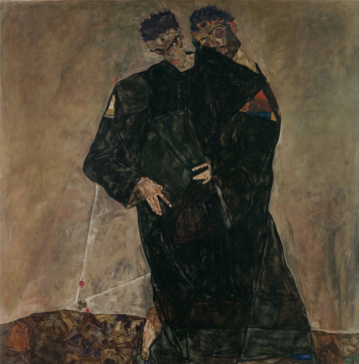 compositioning's tweet photo. Over his short career, he became known for portraying himself and those closest to him with intensity. His figures are gaunt, contorted, rendered with exposed nerves and angular limbs that broke sharply from the academic tradition at the time. https://t.co/pYJxQwq2d0