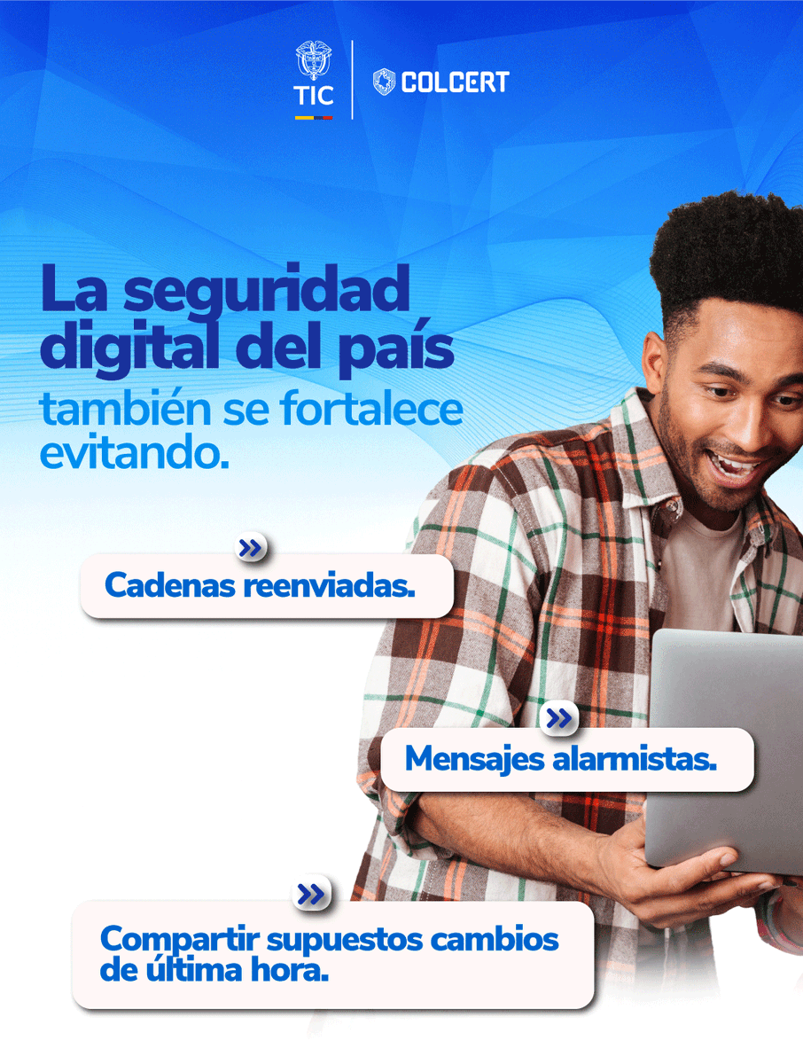 colCERT's tweet photo. Faltan pocas horas para las #EleccionesColombia2026.🗳️ Cuando más información circula, verificar también es importante. Antes de compartir cualquier contenido, consulta fuentes oficiales y confirma la información.✅

Un mensaje sin verificar puede generar confusión. Una verificación a tiempo contribuye a un entorno digital más confiable para todos.🇨🇴
#MásPreparados #MinTIC #MásResilientes
