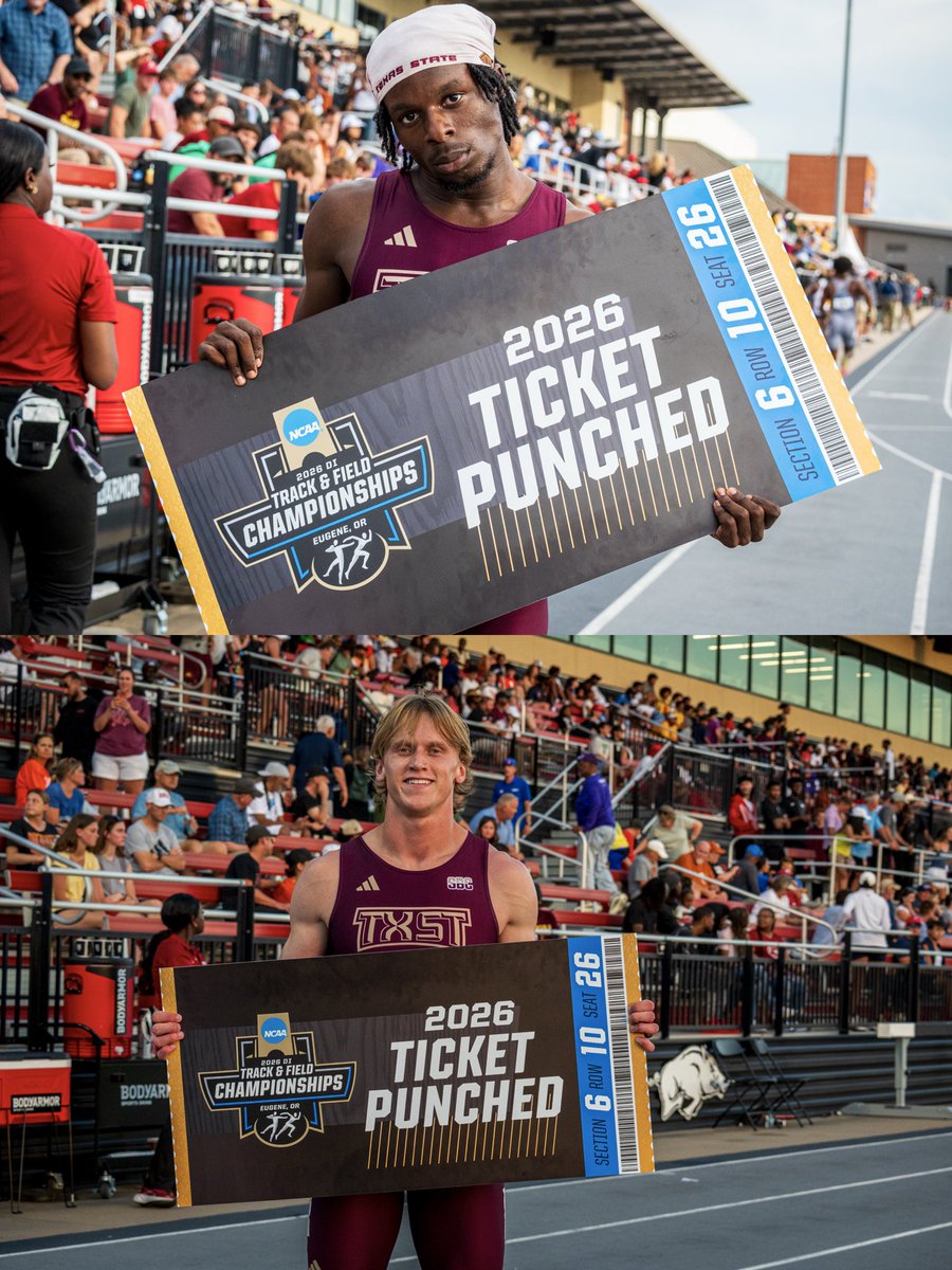 TXStateTrack's tweet photo. From Fayetteville to Eugene 😼🎟️

#EatEmUp https://t.co/DSzrzaGyLZ