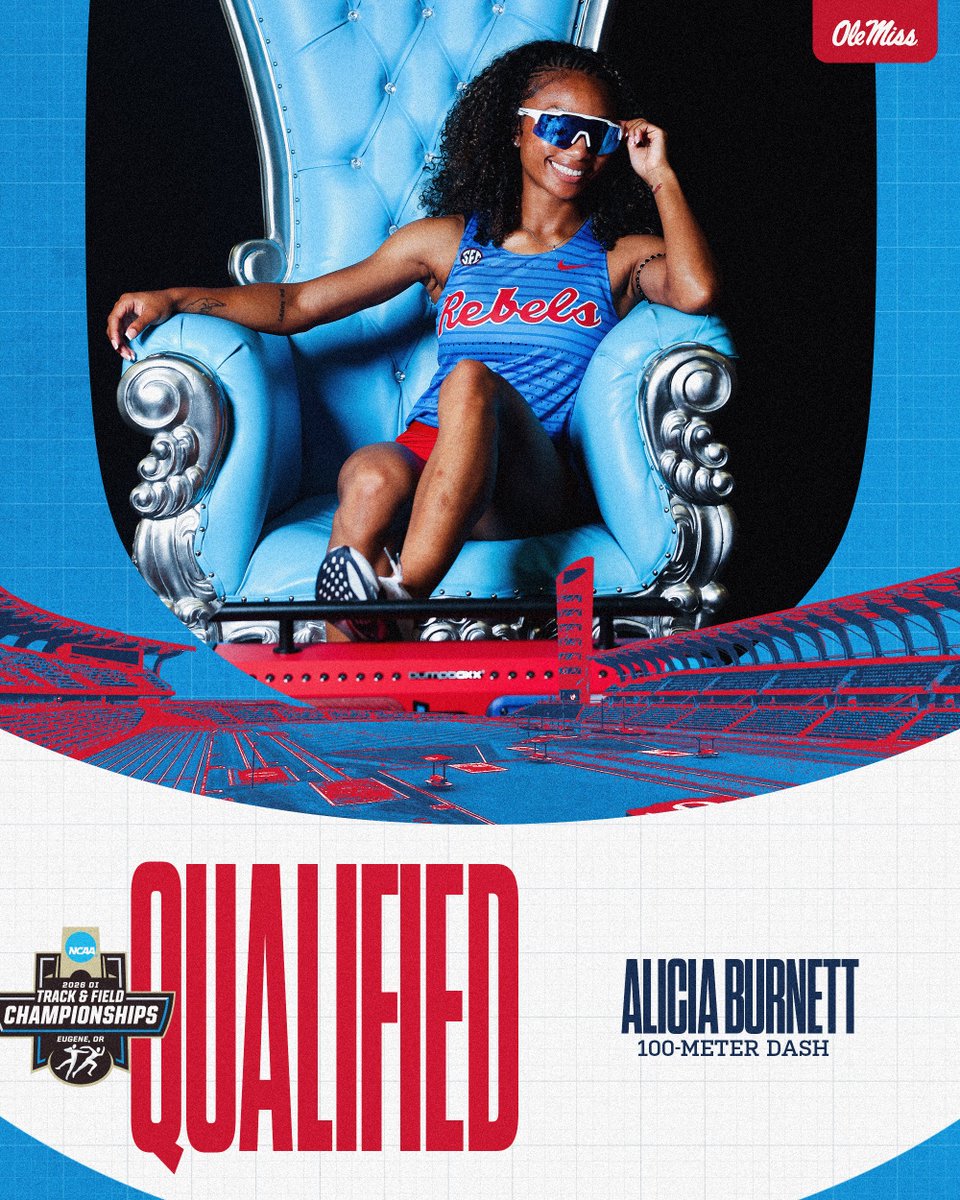 OleMissTrack's tweet photo. 𝟭𝟬𝟬-𝗠𝗲𝘁𝗲𝗿 | No surprises here: Alicia's zoomin' on to NCAAs 💨⛽️

#HottyToddy x #NCAATF https://t.co/YN2xlli1Uc