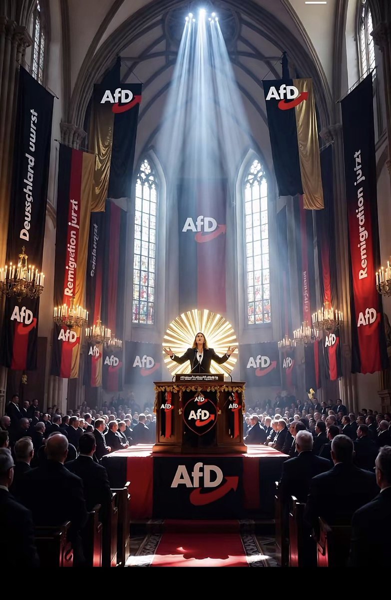 DL_InsiderX's tweet photo. Wo Gotteshäuser zu Parteibüros werden, stirbt Nächstenliebe. Die AfD braucht keine Kirche. Sie baut ihre eigene. Mit Feindbildern statt Evangelium.
#StopAfD #NoToHate #DL_InsightsAndNews https://t.co/ES6cPw1fJb