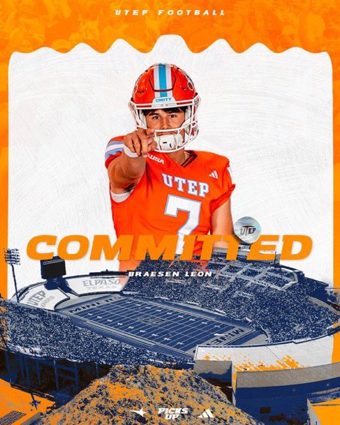 therealbeadle's tweet photo. Former @PadresFootball quarterback @Braesen_Leon is transferring to UTEP after throwing for over 2,600 yards and 28 touchdowns in 2025 with Ventura College (JUCO). 

León missed almost the entirety of his senior season in high school due to injury.

@AZHSFB https://t.co/xTMr8dv6jK