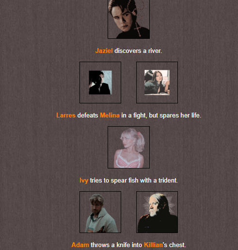 VESPERRP's tweet photo. Nuestro Peeta finalmente es Damien. Odessa ataca a Jonah, probablemente por el refugio. Alina se envenena posiblemente. Larres ha perdonado la vida de Melina, mientras Adam apuñala a Killian esta noche. https://t.co/zD2Id1Qlia