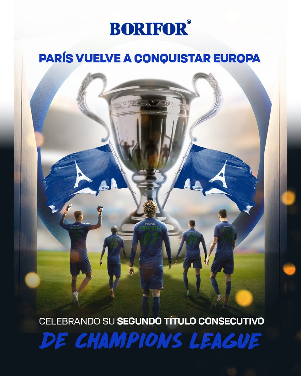 boriforve's tweet photo. 🇫🇷🏆 #París vuelve a tocar el cielo europeo

El #PSG demuestra que la grandeza no se improvisa y levanta nuevamente la Champions en una noche para la historia ✨⚽

Celebramos a los campeones con la frescura de #Borifor 🔥🌬️ https://t.co/juJSVVaIb2