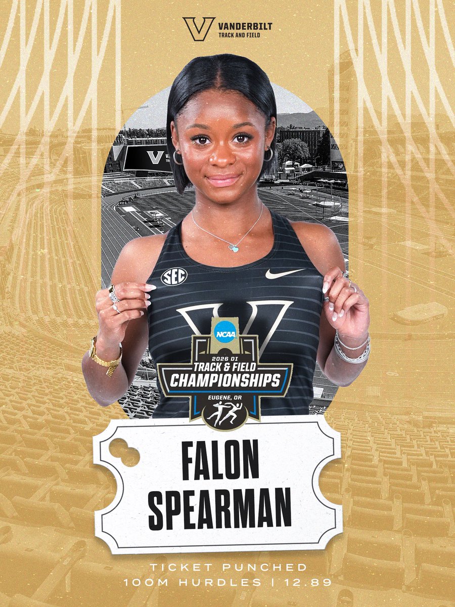 vandyxctrack's tweet photo. 𝐓𝐈𝐂𝐊𝐄𝐓 𝐏𝐔𝐍𝐂𝐇𝐄𝐃 🎟️🤩    

Falon Spearman once again reset her #1 program record in the 100 meter hurdles with a time of 12.89 seconds to punch her ticket to Eugene!

#AnchorDown https://t.co/98aqcE0UQa
