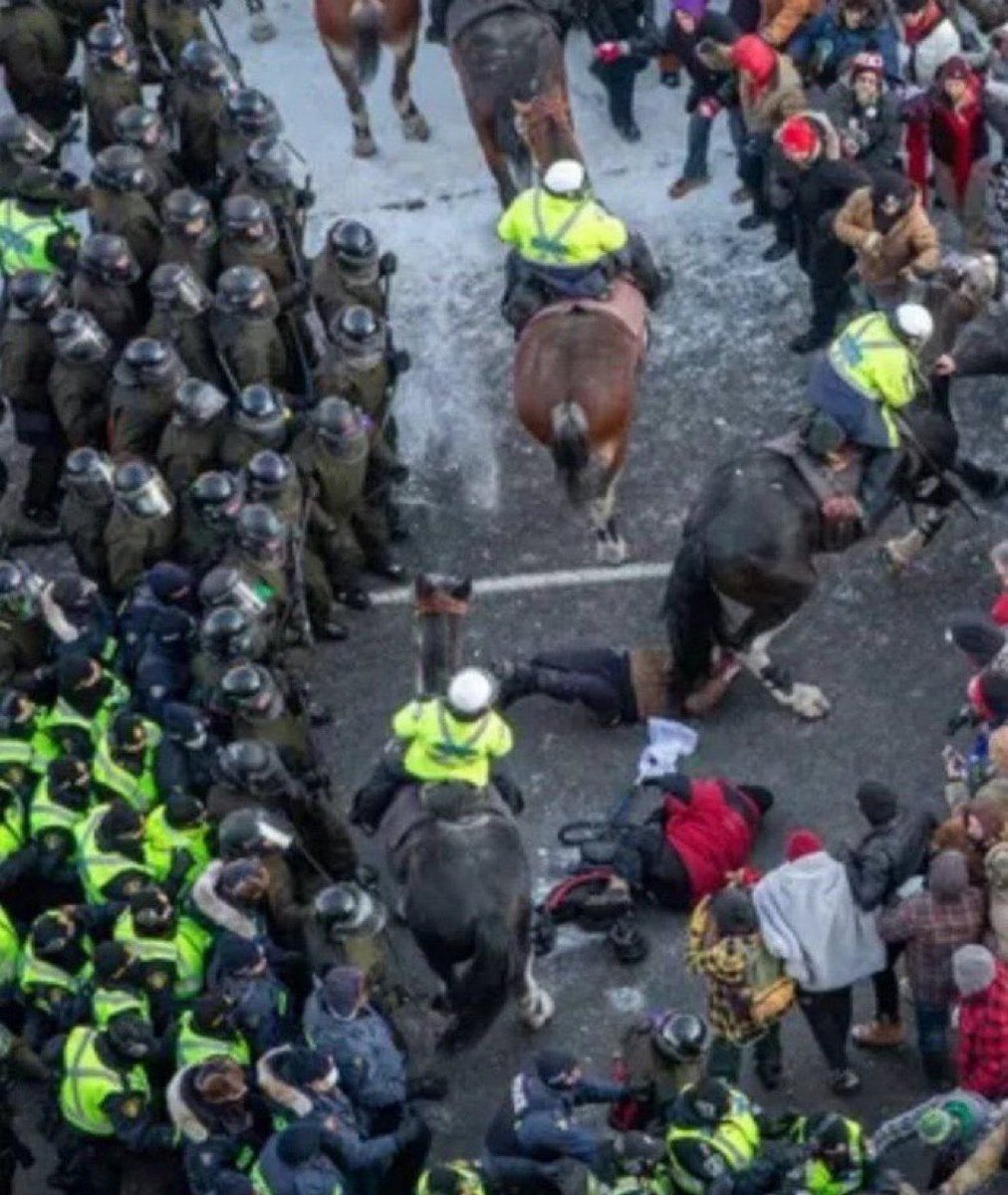 DschlopesIsBack's tweet photo. Remember when Trump’s ICE Gestapo was trampling peaceful protestors with horses?

Never mind, this was tyrant Justin Trudeau’s Gestapo trampling peaceful protesters that just wanted freedom during Covid. https://t.co/IOtQNfQcZj