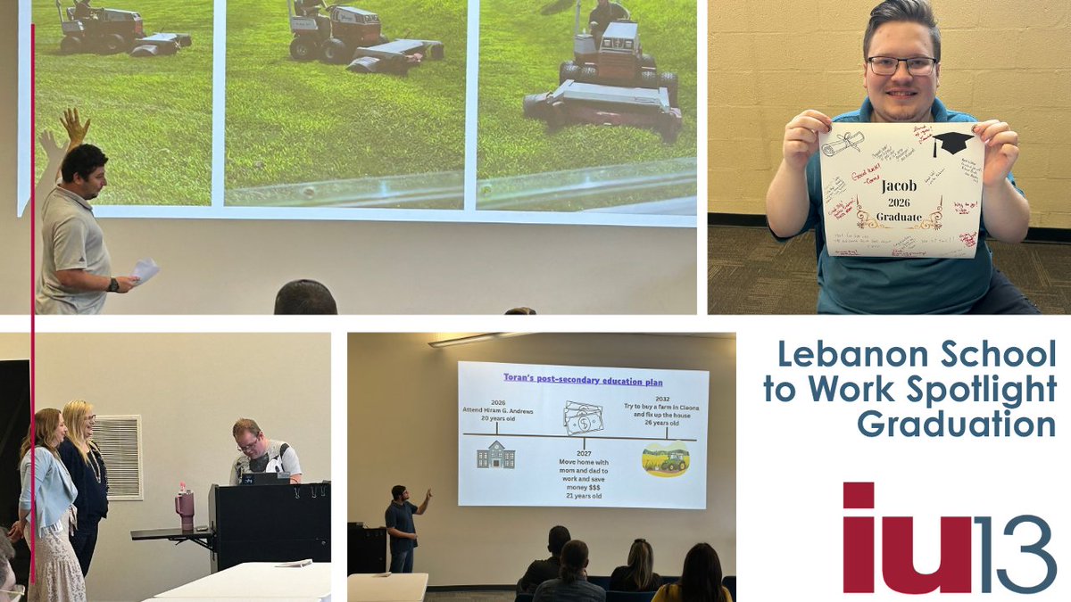 IU13's tweet photo. Lebanon School-to-Work (STW) hosted a Graduation Spotlight highlighting their graduating students in 2026! The students developed presentations focusing on their accomplishments at STW and their transition plans. #workworthdoing 🎓 https://t.co/kJGHdM9xN8
