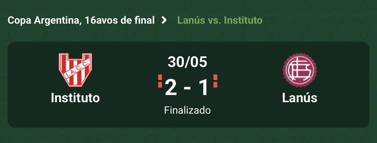 Promiedos's tweet photo. INSTITUTO TACHÓ A LANÚS Y AVANZÓ A LOS OCTAVOS DE FINAL DE LA COPA ARGENTINA. https://t.co/SyZXffBY8I