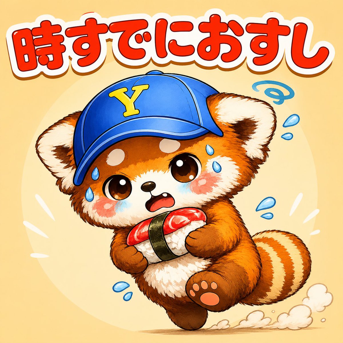 Y_create_2026's tweet photo. 時すでにおすし🍣
【ダジャレ】レッサーパンダくん
LINEスタンプ好評発売中✨
#ダジャレ
#イラスト好きな人と繋がりたい
#レッサーパンダ
#LINEスタンプ
#Ycreate https://t.co/3LMLFoNqoR