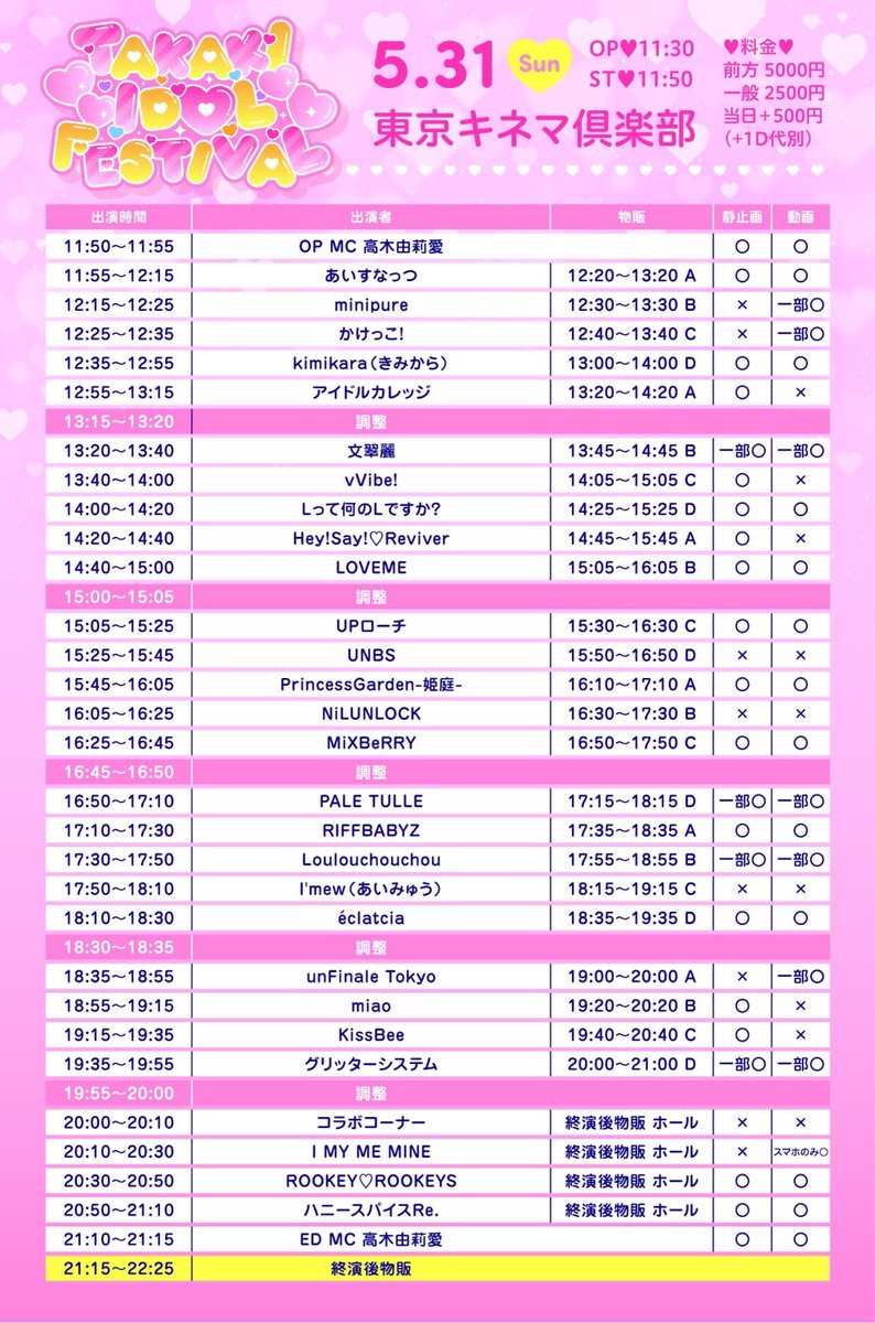 plusp_live's tweet photo. ❤️‍🔥ついに本日❕❕❕❤️‍🔥

前方/一般チケットＳＯＬＤ ＯＵＴのため
若干数追加しております❕

🎀♡ 2026/5/31（日）♡🎀
✨『 TAKAKI IDOL FESTIVAL 2026 』✨
in 東京キネマ倶楽部 🎤🩷

🕰 OPEN11:30 / START11:50

🎫 Ticket 🎫
💎前方 ¥5,000
🫧一般 ¥2,500
🎀当日 ＋¥500
（各＋1D別）

💖出演💖
髙木由莉愛/土光瑠璃子
ハニースパイスRe. / I MY ME MINE / KissBee / miao / アイドルカレッジ / Hey!Say!♡Reviver / グリッターシステム / PALE TULLE / ROOKEY♡ROOKEYS / éclatcia / UPローチ / MiXBeRRY / UNBS / vVibe! / I’mew（あいみゅう） / Loulouchouchou / PrincessGarden-姫庭- / kimikara（きみから） / unFinale Tokyo / LOVEME / NiLUNLOCK / Lって何のLですか？ / あいすなっつ / 文翠麗 / かけっこ！ / minipure / RIFFBABYZ

🎟 https://t.co/T17wocoEL1