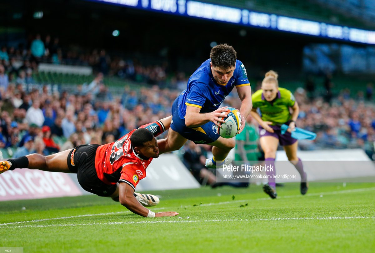 petereoin's tweet photo. 30th  May 2026; Aviva Stadium, Dublin, Ireland; United Rugby Championship,  Leinster versus Lions; Jimmy O’Brien of Leinster scoring a try in the  63rd minute 46 - 10' #rugby, #rugbyunion, #LEIvLIO https://t.co/Dv6N8e42yh