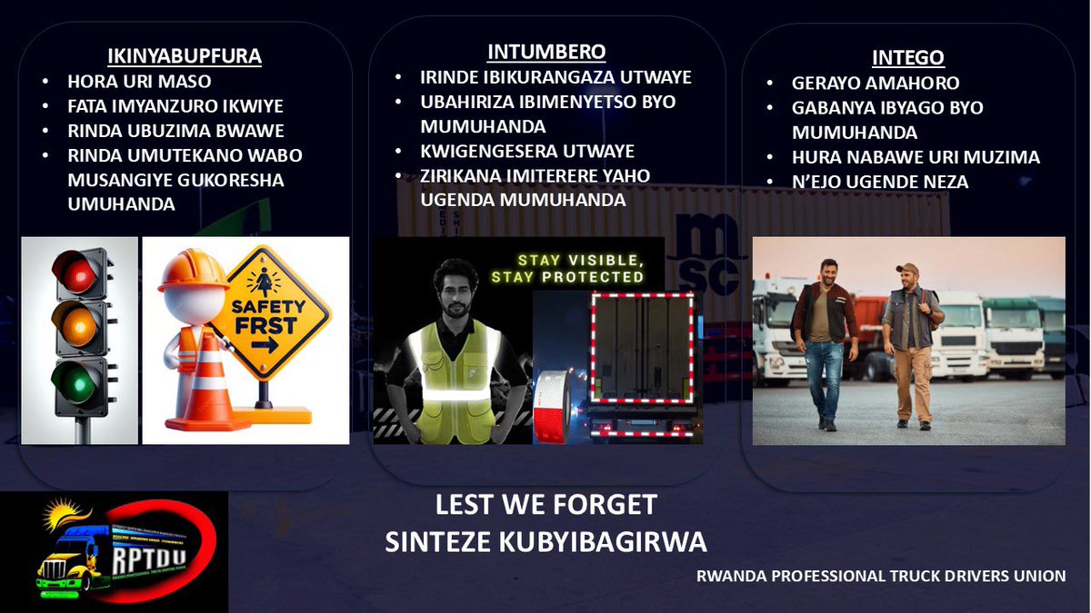 rptdu's tweet photo. Truck drivers remember

Our safety program is now resumed, let not this be for truck drivers only but all road users.

Reach home safe!
Do it again tomorrow!
#gerayoamahoro https://t.co/aDIUwlPpsJ