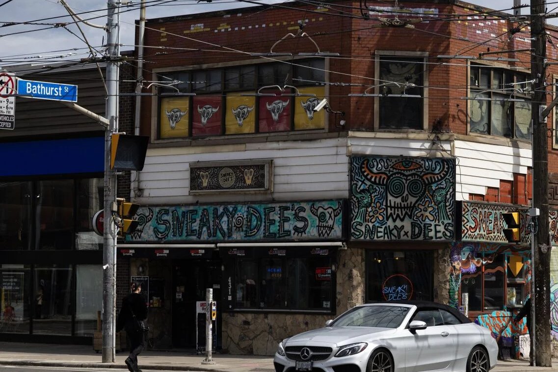 msgStorefront's tweet photo. The SNEAKY DEE'S NIGHTCLUB has existed for 39 years. It first opened in 1987. It originally operated at 562 Bloor Street West before relocating to its iconic corner at 431 College Street West in 1990. It is unknown if it will be rebuilt at the base of the new condo being proposed https://t.co/fAjswyj2pz