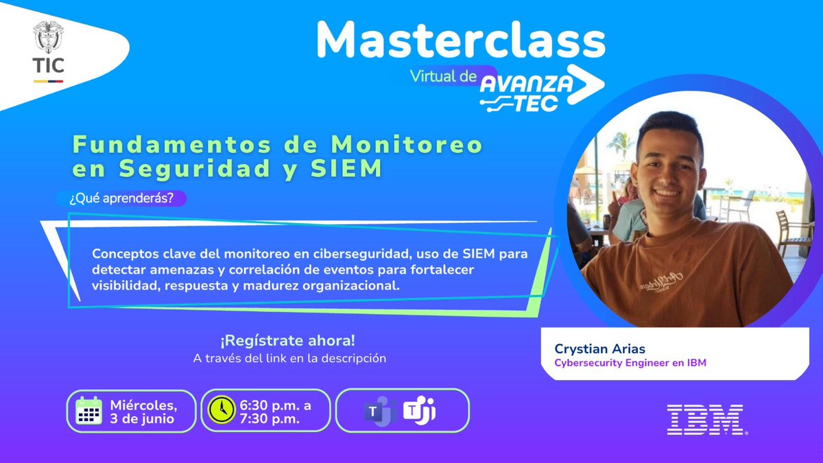 AppsCo's tweet photo. Los ataques se detectan antes de convertirse en crisis 🚨

Con IBM, conoce cómo los SIEM potencian la visibilidad y aceleran la respuesta frente a amenazas avanzadas.

🔗 Regístrate aquí: https://t.co/wSD75FOzcs

#AvanzaTEC https://t.co/1QRgHOUOaL