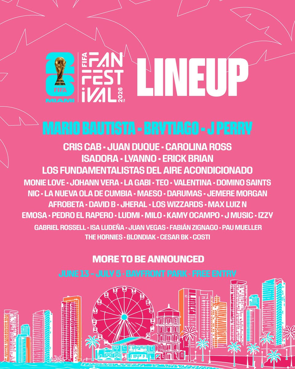 erickbriansite's tweet photo. 🎤 || @ErickBrianColon forma parte del Line Up del FIFA Fan Festival™ Miami. ⚽

📍 Bayfront Park 
📅 June 13 – July 5
🎟️ Free for all

#ErickBrian https://t.co/EukCc4aqTB