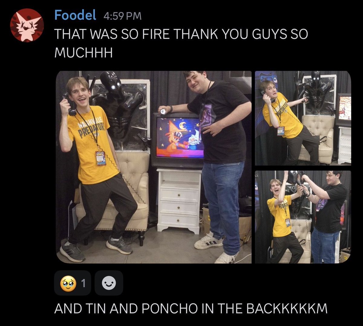 EtchIsSketchy's tweet photo. MASSIVE SHOUTOUT TO @ExpoDevSequel and @I_Am_Foodel WHO WERE AT GALAXY CON OVER IN THE USA TODAY!
I can't believe Tin and Poncho was recognised and an active fan was there!!! Wow!!! https://t.co/JHrlS6siNY