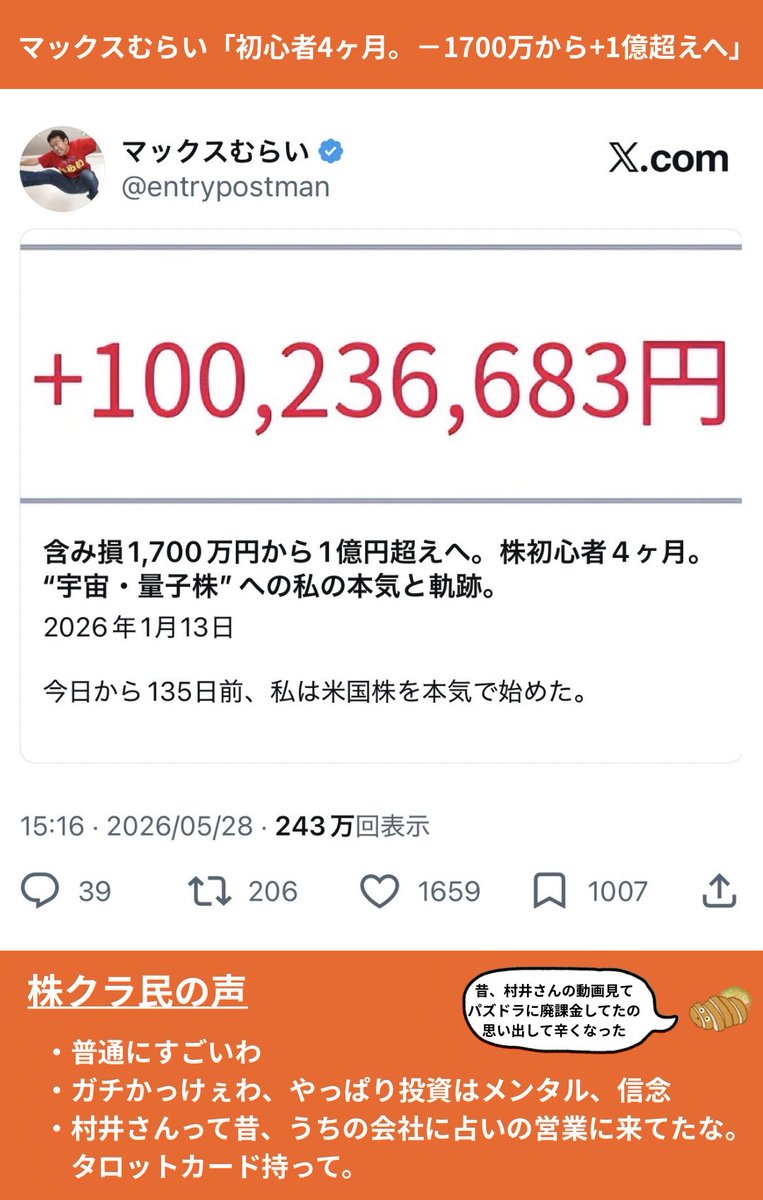 今週の株クラ、ネタとして消費されがちだけど、実は個人投資家の資金が