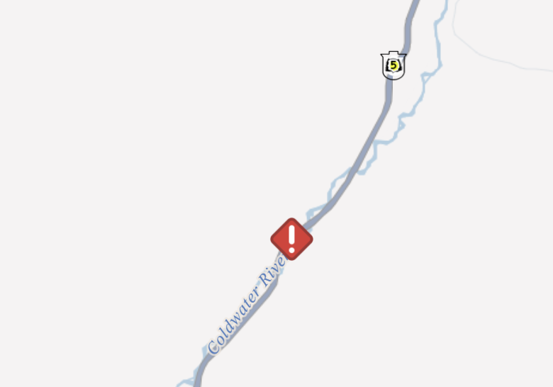 DriveBC's tweet photo. ⚠️UPDATE - #BCHwy5 vehicle incident southbound at the Brookmere Bridge, near Larson Hill.
The left lane is blocked. Expect delays and watch for traffic control. #Coquihalla #BrookmereBC
ℹ️For more info: https://t.co/WXRMZzKaUR https://t.co/X5Ri1UP2HH