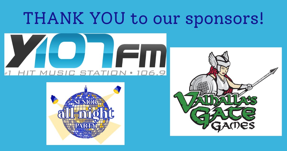 CoMoSANP's tweet photo. 2026 Senior All-Night Party was a huge success!  Thank you to our sponsors, @Y107MorningShow, @Y107 and @ValhallasGate! https://t.co/Rv0u1CcoBz