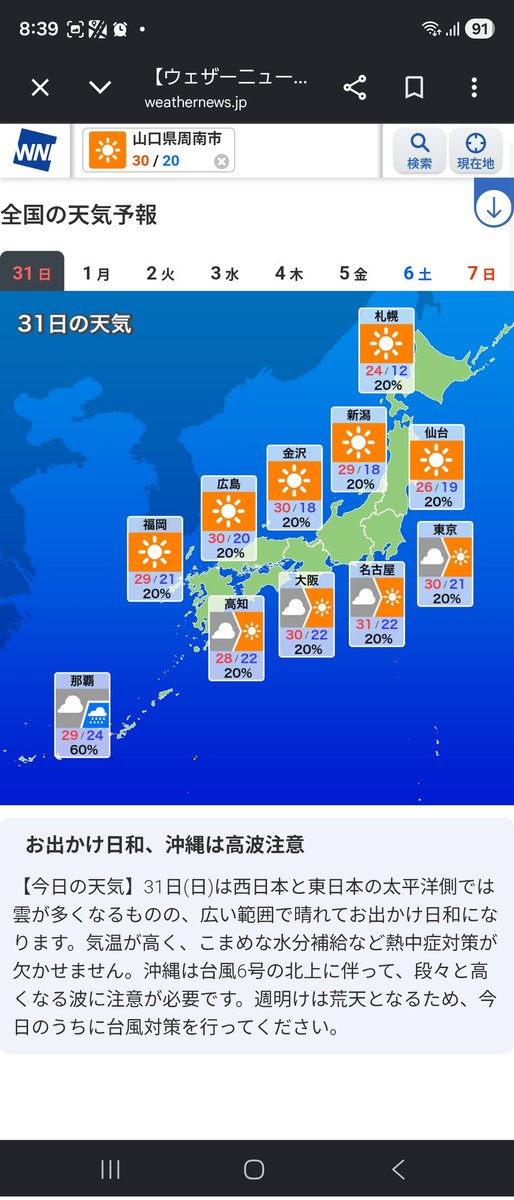 ree5940's tweet photo. おはようございます❗
３１日日曜日(赤口)
今日の山口県の天気は晴れ☀️
詳細は１番左の画像をご覧ください。

山口県注意報
強風

左の画像から
山口県天気
全国天気
週間天気
紫外線指数

【星座占い】
１位うお座♓️✨
２位双子座♊️
３位天秤座♎️ https://t.co/JecSfRxJad