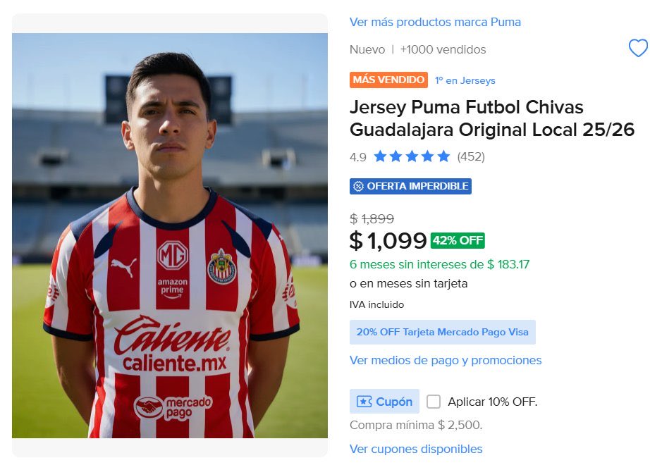 ERRORDEPRECIO's tweet photo. Joyita para la colección, chivahermanos. Si no querían gastar una fortuna en el jersey local original de la temporada, Mercado Libre lo metió directo a las ofertas de Hot Sale. 

Es el Puma original, con toda la tecnología de transpirabilidad. Una ganga total para traer bien puesta la del Guadalajara. 🐐✨

👇 Link con descuento directo aquí: https://t.co/XAtxcHT9eF