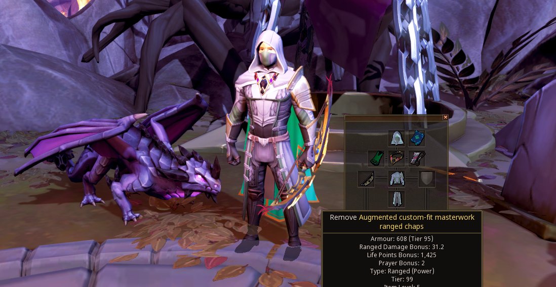 Zants's tweet photo. Got 110 Crafting and made myself some dope ranged armour! 

Gonna try to get my first hard mode Nakatra kill with this. https://t.co/wER1u5upwX