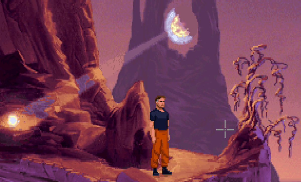 exQUIZitely's tweet photo. The Dig (LucasArts, 1995) didn't achieve the same cult status as Maniac Mansion, Monkey Island, or Indiana Jones, but it holds a very special place in my heart.

In terms of atmosphere and immersion, it was one of LucasArts best games ever, and it felt like a true milestone of 90s adventure games.

It was highly praised by magazines but lost some points for its difficulty (too high), making it one of the era's toughest adventures - and diverging from LucasArts typical style which was more on the easy/moderate side.

I wasn't able to finish it without a walkthrough from one of the game magazines back then (Internet wasn't really a mainstream thing yet). So, if you were expecting a Monkey Island level difficulty you soon found yourself in deep waters...

The visuals and music remain absolutely incredible, even over three decades later. The large sprites, the amazing choice and composition of colours, and the movie like vibe felt truly unique.

I always wondered why unlike many other adventure games this one never got a sequel. It certainly deserved one. I am sure those of you who played it remember it fondly.