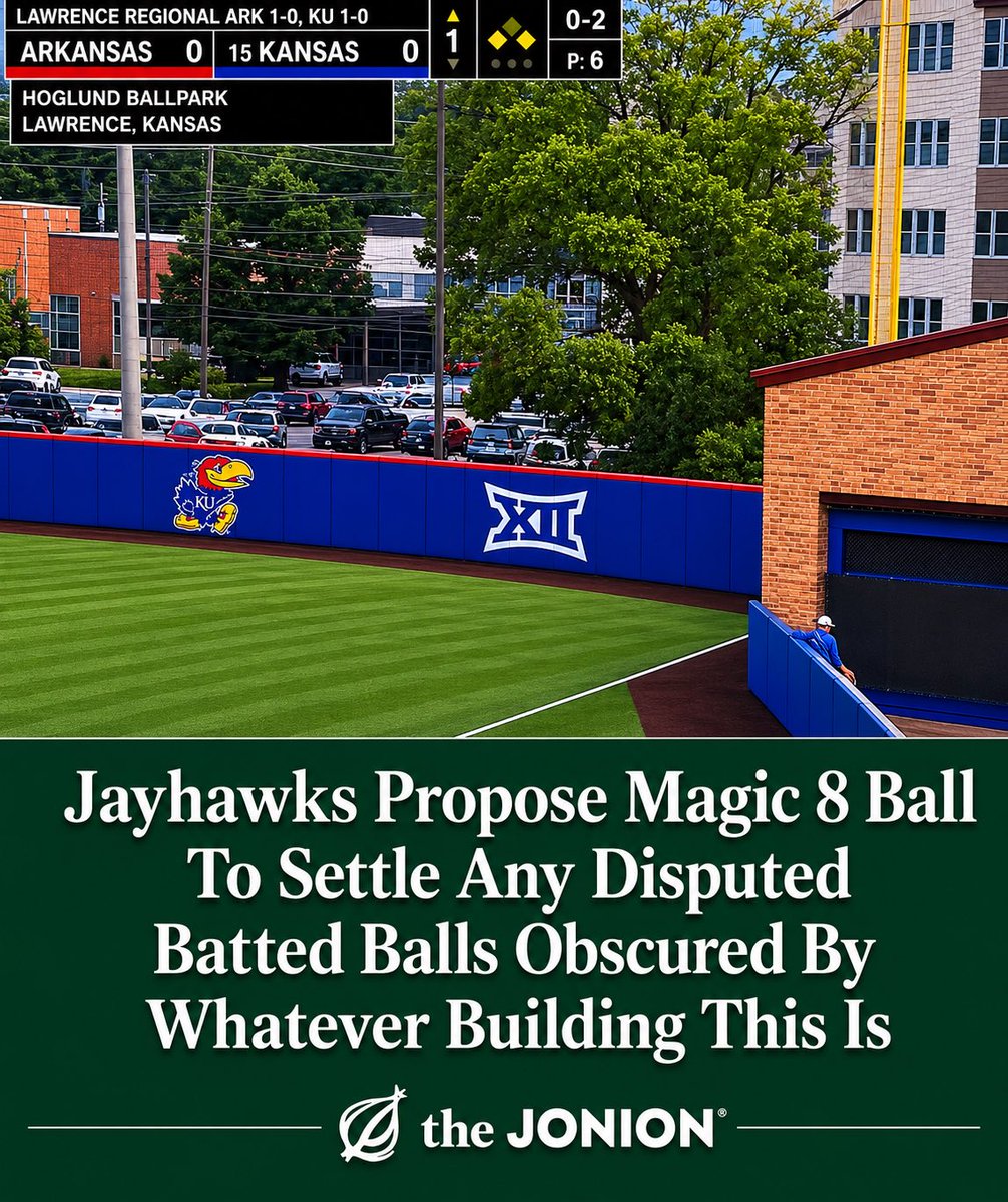 radiojondeek's tweet photo. “What else are we supposed to do, nobody ever thought we’d NEED to see that part of the field,” said an exasperated KU official, saying the other options were a ouija board and “rock-chalk-paper-scissors.” https://t.co/oSocGpilj9