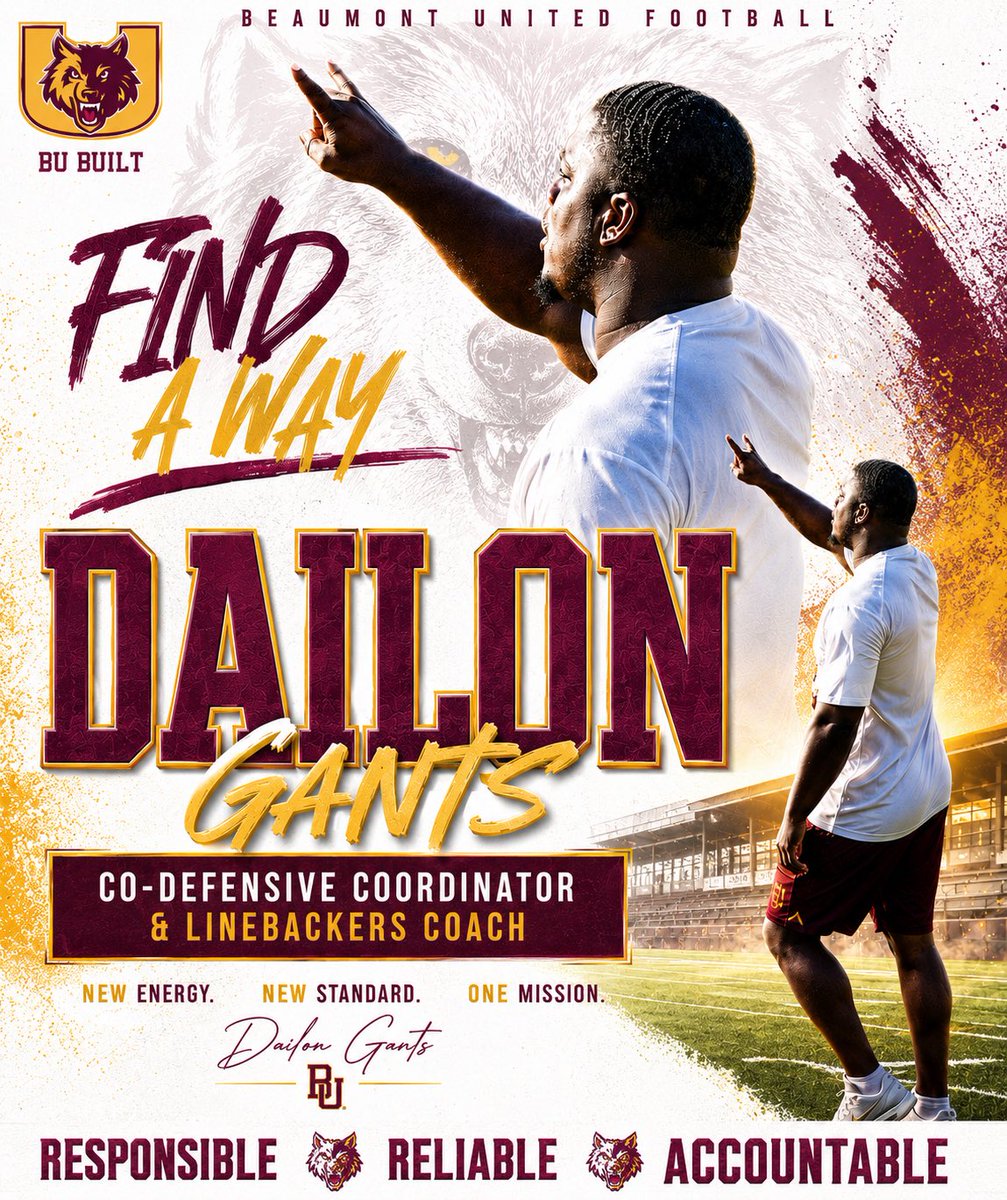BmtUnitedFtbl's tweet photo. Three great coaches. Three well-earned promotions.

Congratulations to Coach Terrell Prince Jr., Coach Dailon Gants, and Coach Willie Jordan on their new roles. Excited to keep building with these men as we continue raising the standard at Beaumont United.

#FindAWay #BUBuilt 🐺 https://t.co/G37RF5TuGo