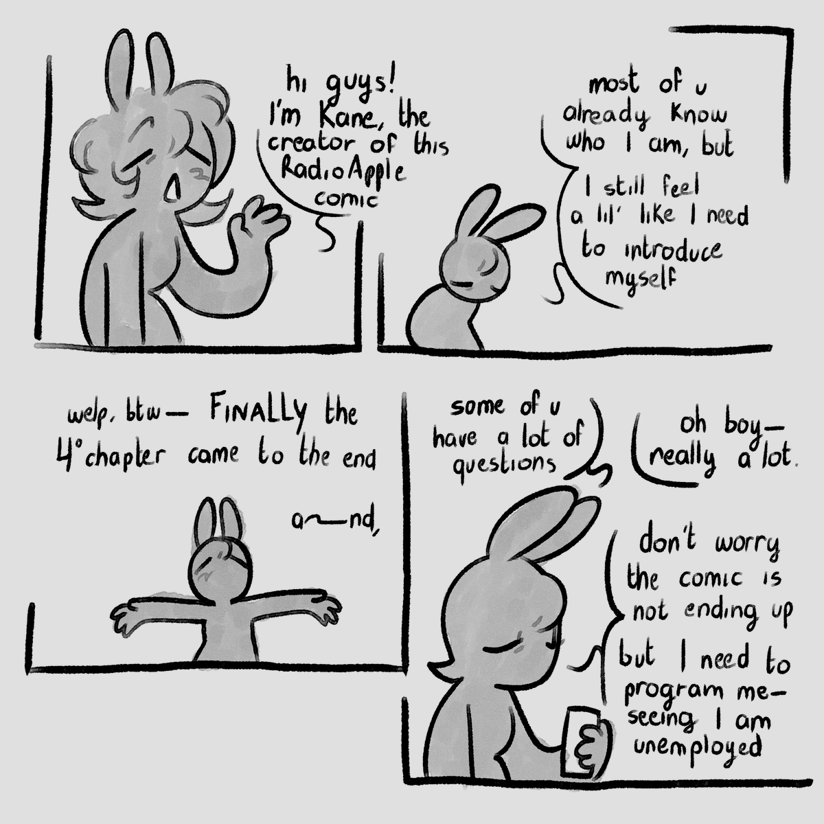 k4nekya's tweet photo. CHAPTER - 4
page - 18/18

sorry for posting it late guys, I didn't see the hours running, but- here it is!! and with a little announcement.
thank you all so much for helping me with this comic, hope I see you guys soon bye-bye!! ❤️❤️

#radioapple #appleradio #HazbinHotel https://t.co/q4iRfWpRNG
