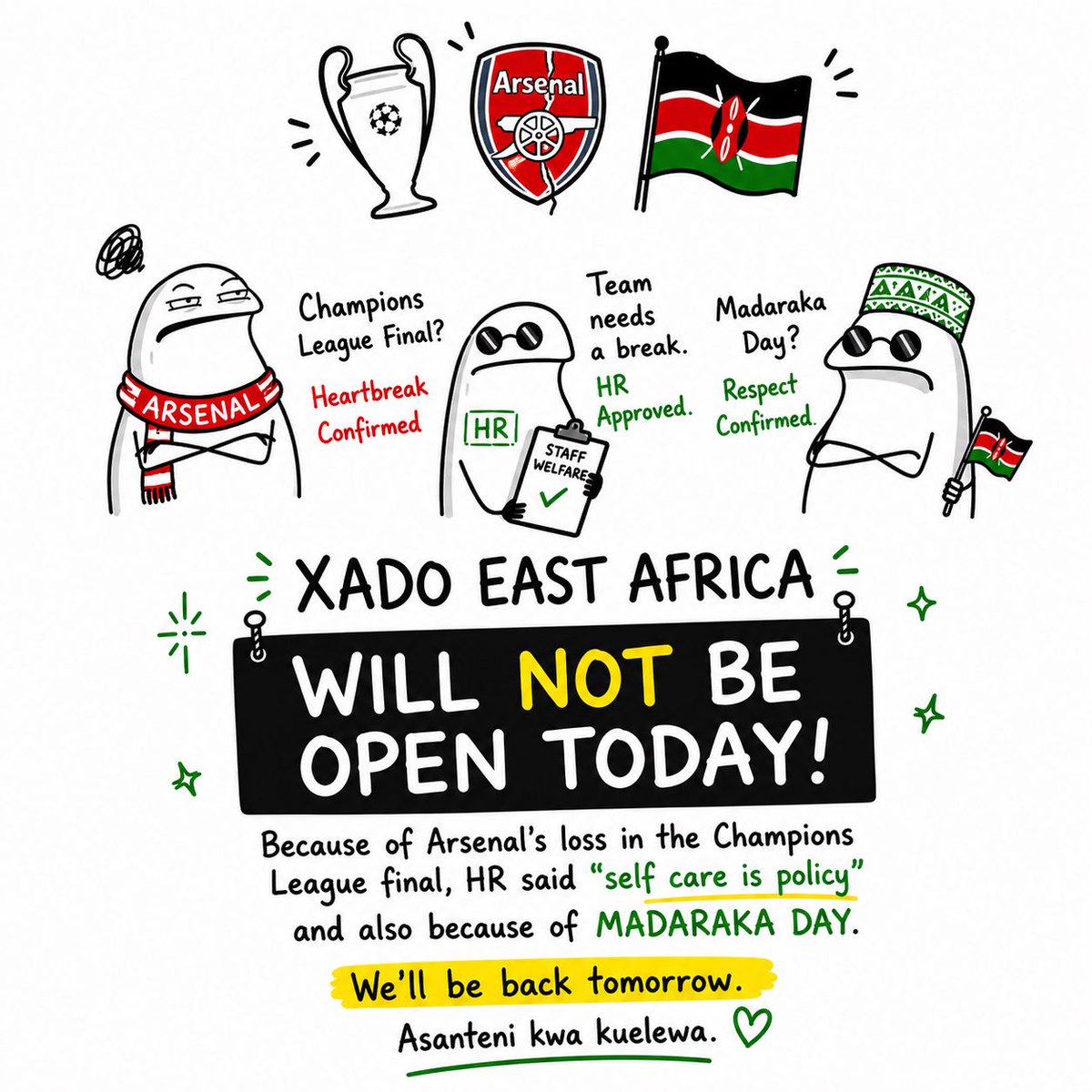 Xado_EA's tweet photo. 💔 #XadoCares No #SundayService today … See y’all tomorrow… #HappyMadarakaDay https://t.co/t60dwbRnP7